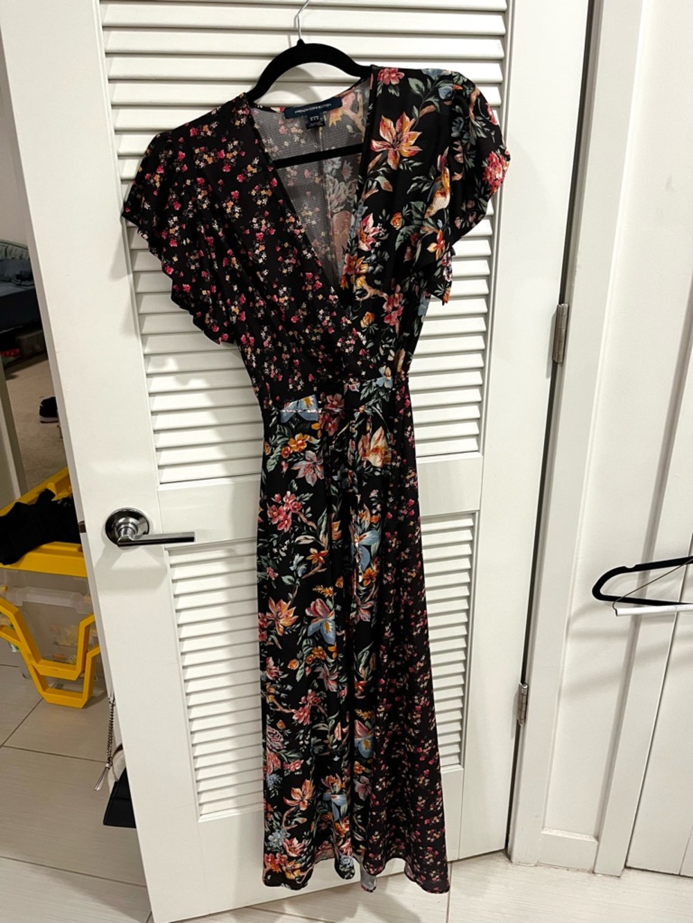 French Connection Black Floral Wrap Maxi Dress with Slits